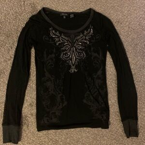 Miss Me Black and Gray Long Sleeve Top